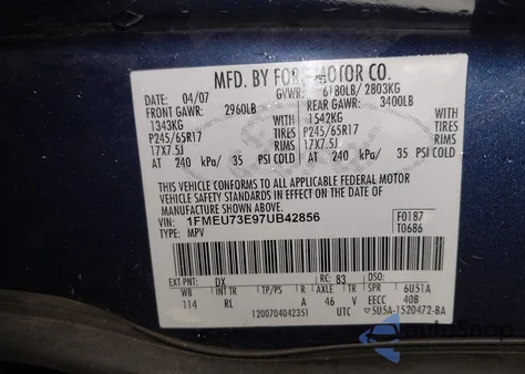 2007 Ford Explorer Xlt z USA, uszkodzony, nr VIN 1FMEU73E97UB42856